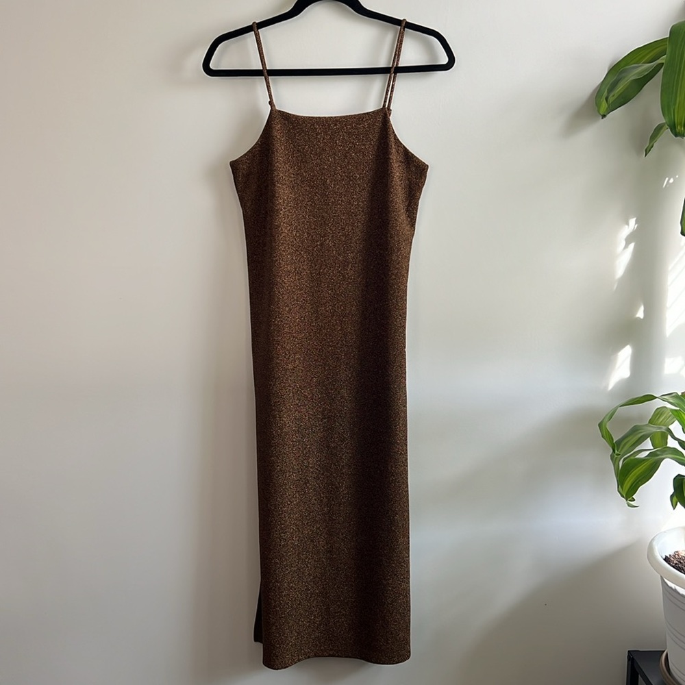 H&M Jersey Slip Dress brown copper metallic